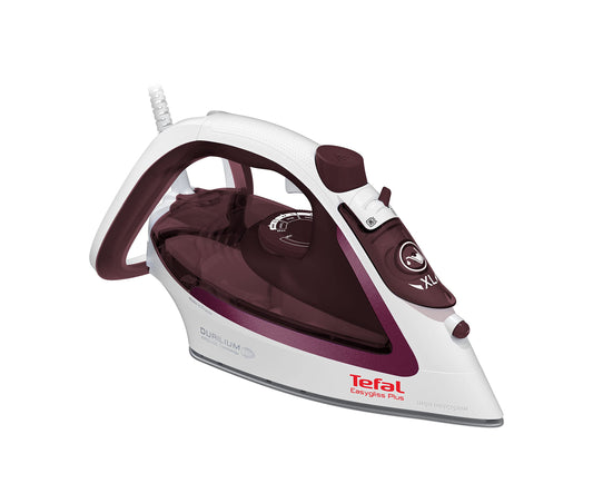 Fier de călcat cu aburi Tefal FV5716 Easygliss Plus | Jet de abur de 190 g/min. | Abur vertical | Deschidere XL pentru umplerea cu apă | Depozitare stabilă | Talpă Durilium AirGlide | Alb/Bordo