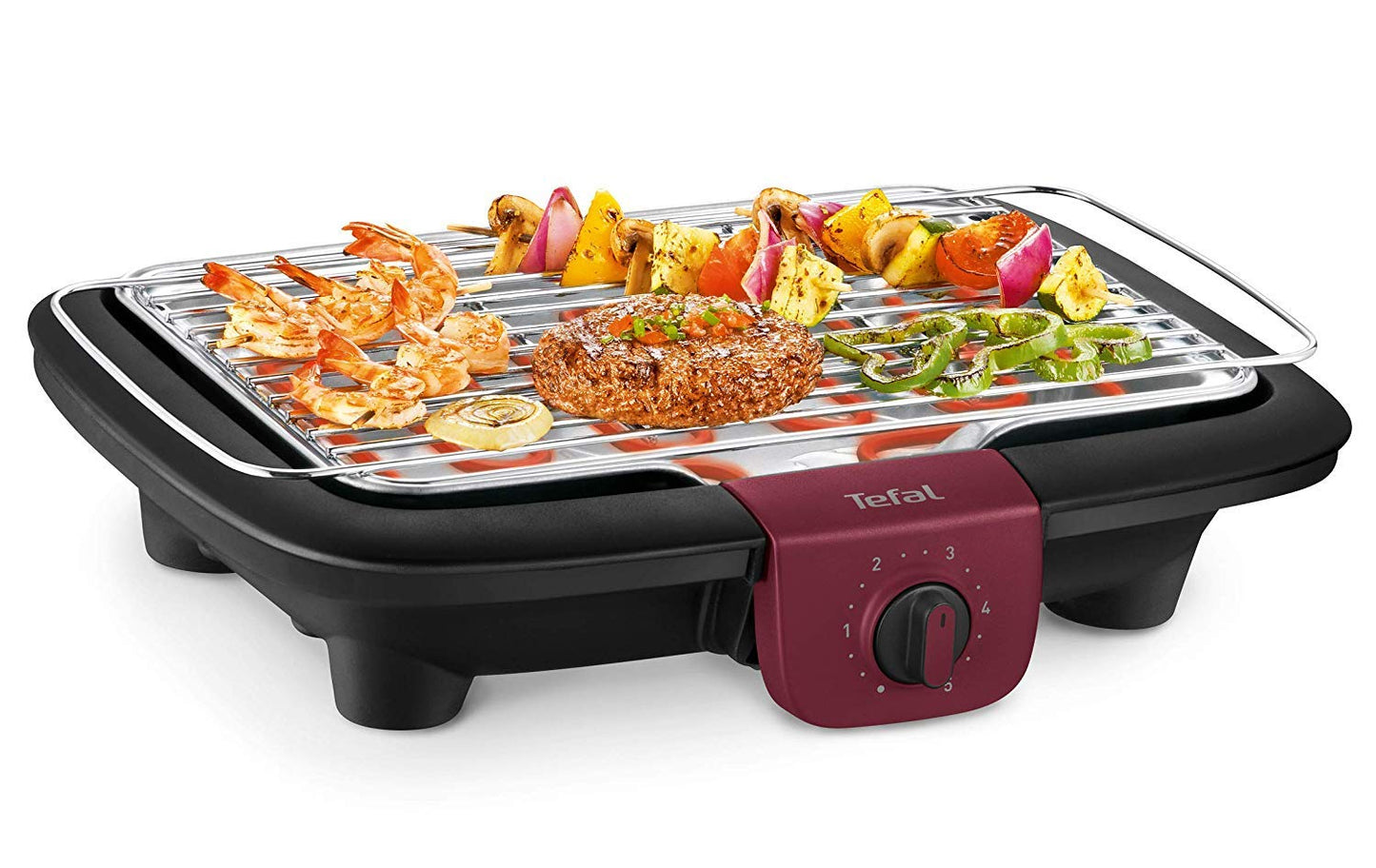 Tefal Easygrill Electric Standing Grill | BG90F5 | With feet for outdoor use | Can also be used as a table grill indoors 2300W | 870cm² grill area | Easy cleaning | black/burgundy red