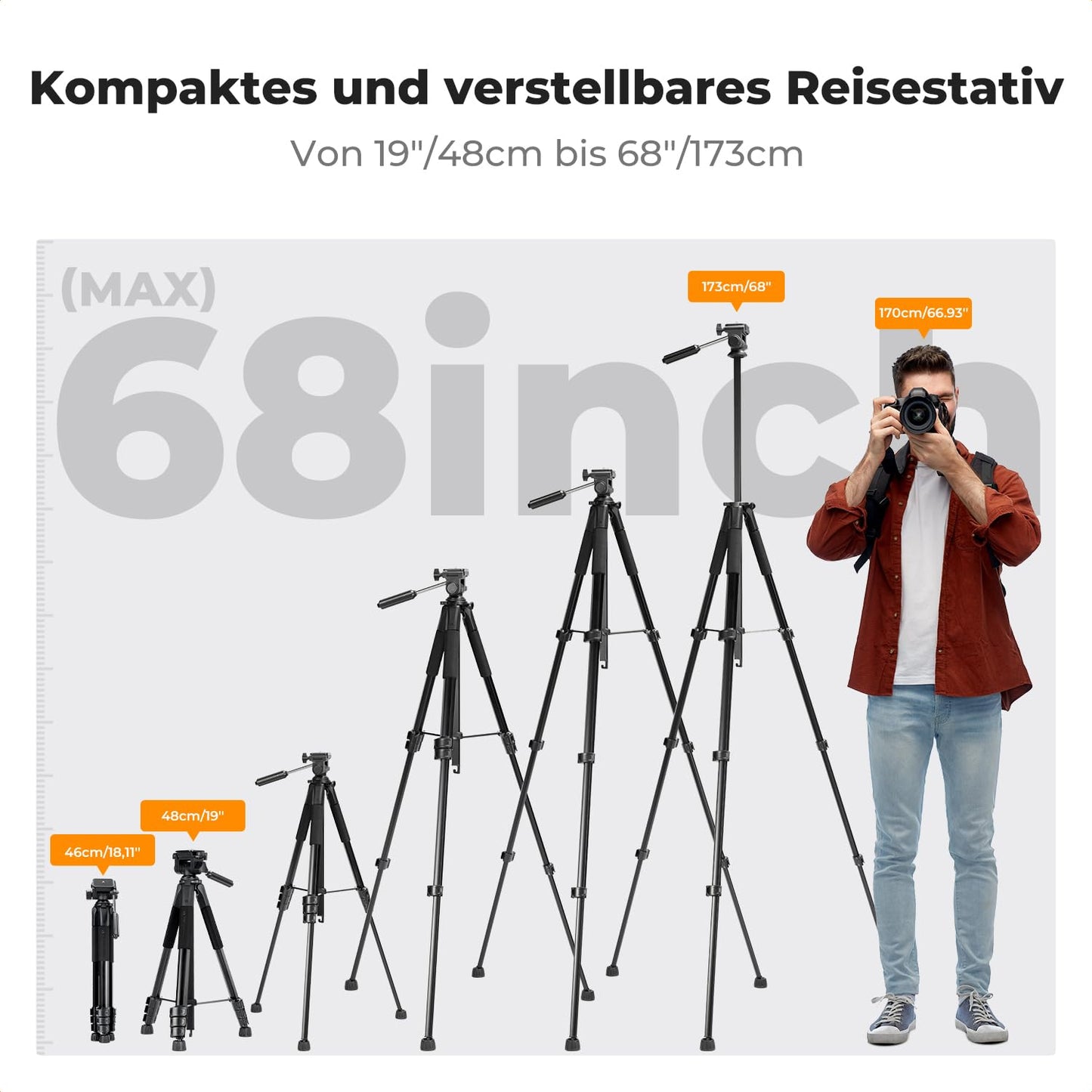 K&F CONCEPT Black Aluminum Camera Tripod S254A3+BV01, Lightweight Tripod with Bag, 172cm Mobile Phone Tripod, for Canon Nikon Sony Camera/DSLR/Camcorder/Smartphone, Travel Tripod with Mobile Phone Tablet Holder