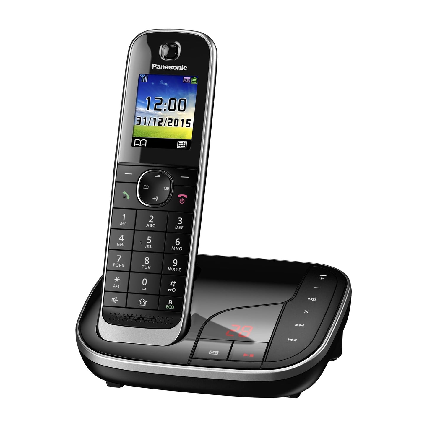 Panasonic KX-TGJ320GB cordless telephone with answering machine, hands-free system, color LCD, DECT security, low radiation, long-lasting battery, black