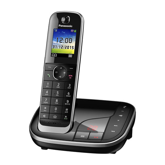Panasonic KX-TGJ320GB cordless telephone with answering machine, hands-free system, color LCD, DECT security, low radiation, long-lasting battery, black
