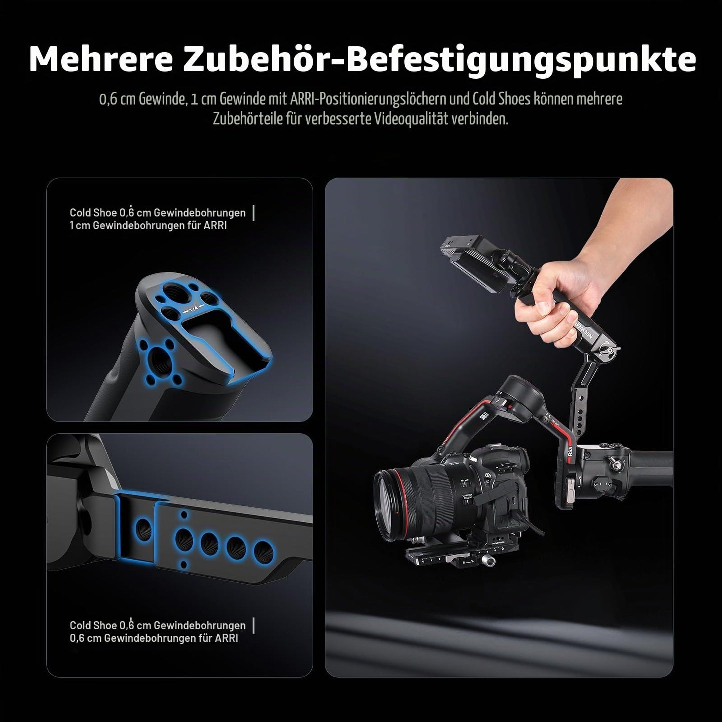 NEEWER RS4 RS3 adjustable gimbal carrying handle with NATO rail, compatible with DJI RS4/RS4Pro/RS3/RS3Pro/RS3Mini/RS2/RSC2/Ronin S/Ronin SC for shooting from low angles, max. load capacity 6kg, ST49 - 10104118