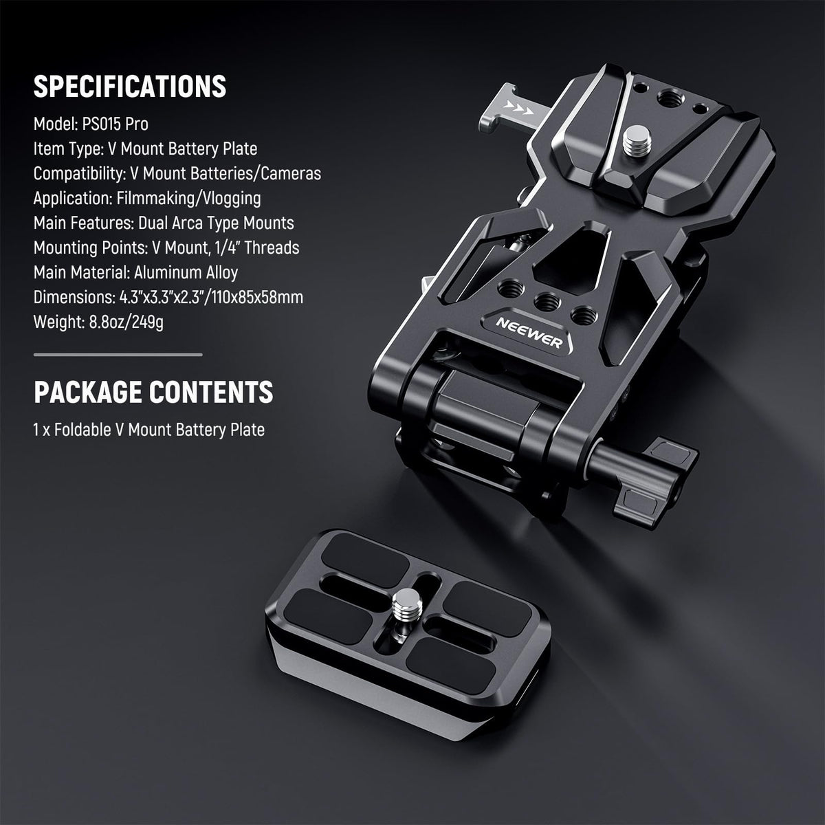 NEEWER V Mount Battery Plate cu Placă de schimb rapid de tip Arca, PS015 PRO