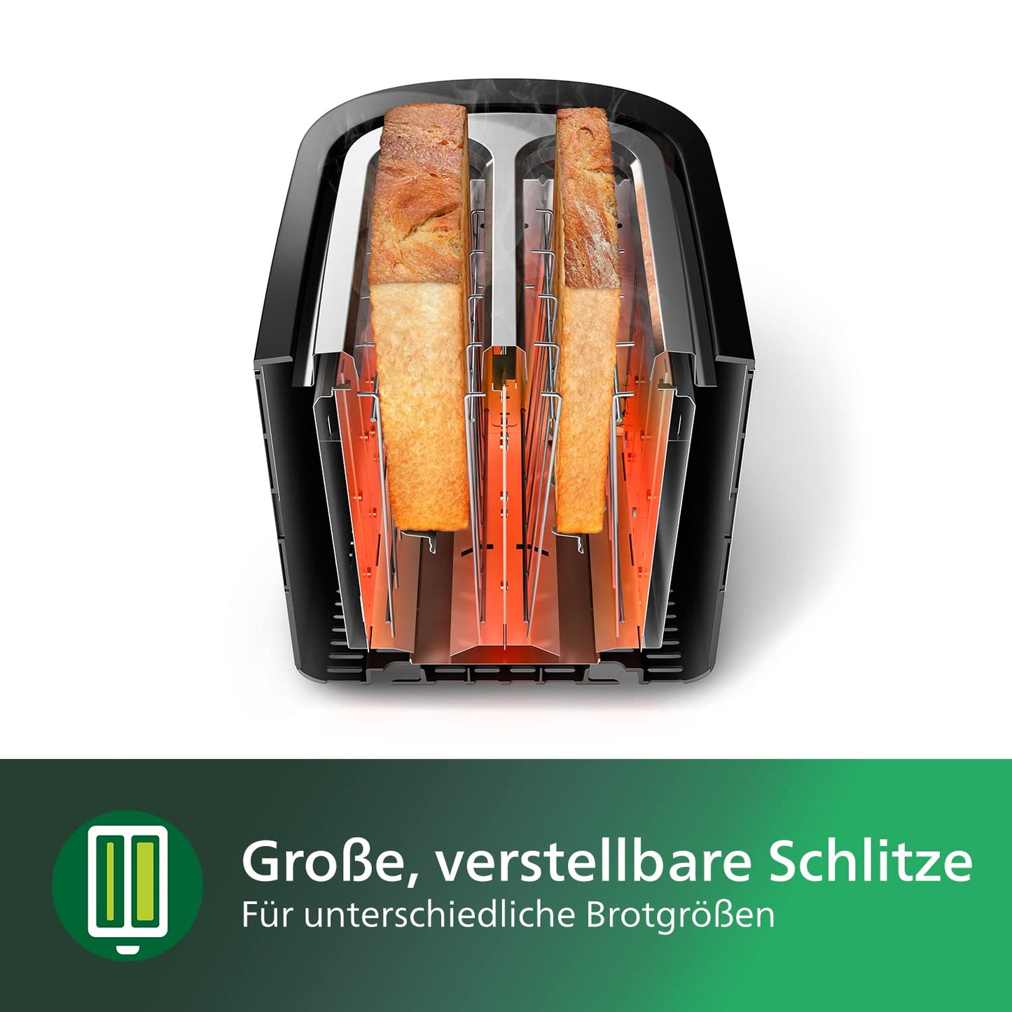 Philips toaster - 2 toast slots, 8 levels, bun attachment, defrost function, lift function, automatic switch-off, black (HD2581/90)