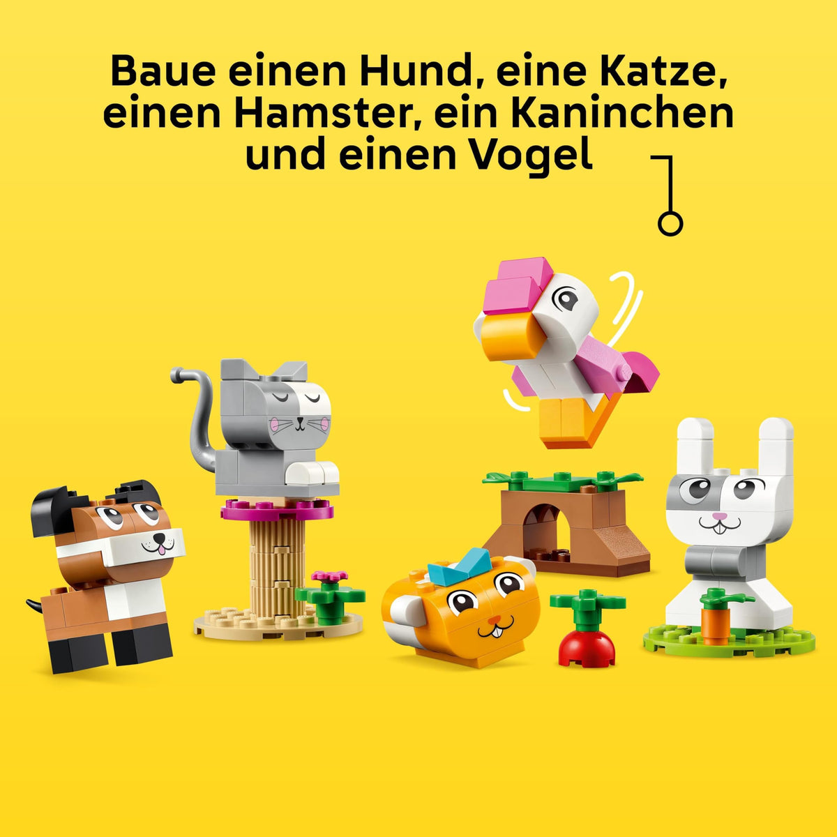 LEGO Classic Creative Pets - Set de cărămizi colorate - Construiește figurine de câine, pisică, iepure, hamster și pasăre - Kit de arte și meșteșuguri pentru băieți și fete de 5 ani și peste - Idee de cadou - 11034