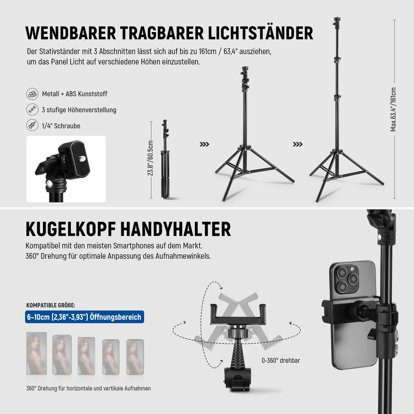 NEEWER video light LED panel light, pack of 2, 15W 10.8" photo light lighting set with 63" tripod/mobile phone holder, Edge Lit Bi Color dimmable studio light 816Lux CRI95+ for photography film streaming L220