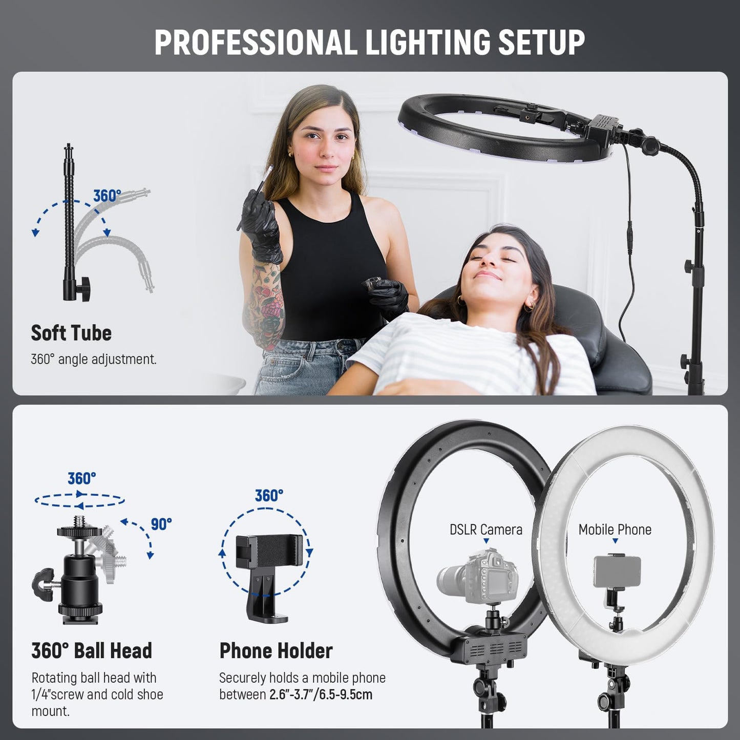 NEEWER ring light with tripod set: 18 inches/45cm outdoor 55W 5600K dimmable LED ring light with Bluetooth remote control for cell phone/camera for YouTube TikTok self portrait photo, tattoo artists, make-up, salons - RL-18