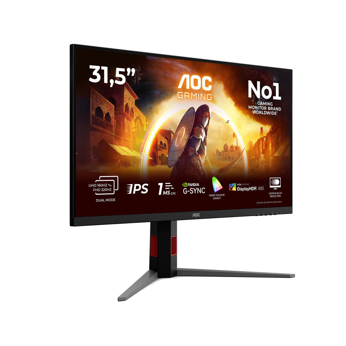 AOC U32G4U Monitor de Gaming de 32 Zoll cu Hub USB, mod dual, panou Fast IPS, 1ms GtG, Adaptive Sync, HDR400, G-Sync Comp., ajustare pe înălțime, (3840x2160@160Hz; 1920x1080@320Hz HDMI 2X 2.1 DP 1x 1.4) Negru