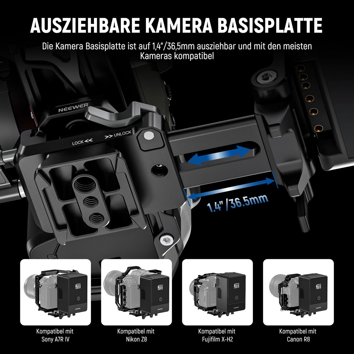 NEEWER Foldable V-Mount Battery Plate with Arca-Type Camera Base Plate for RS4 RS3 Gimbal & Tripod, Lightweight DSLR Camera Video Rig, Compatible with SmallRig V Lock Battery and Cage, PS015 - B0D6975NBR