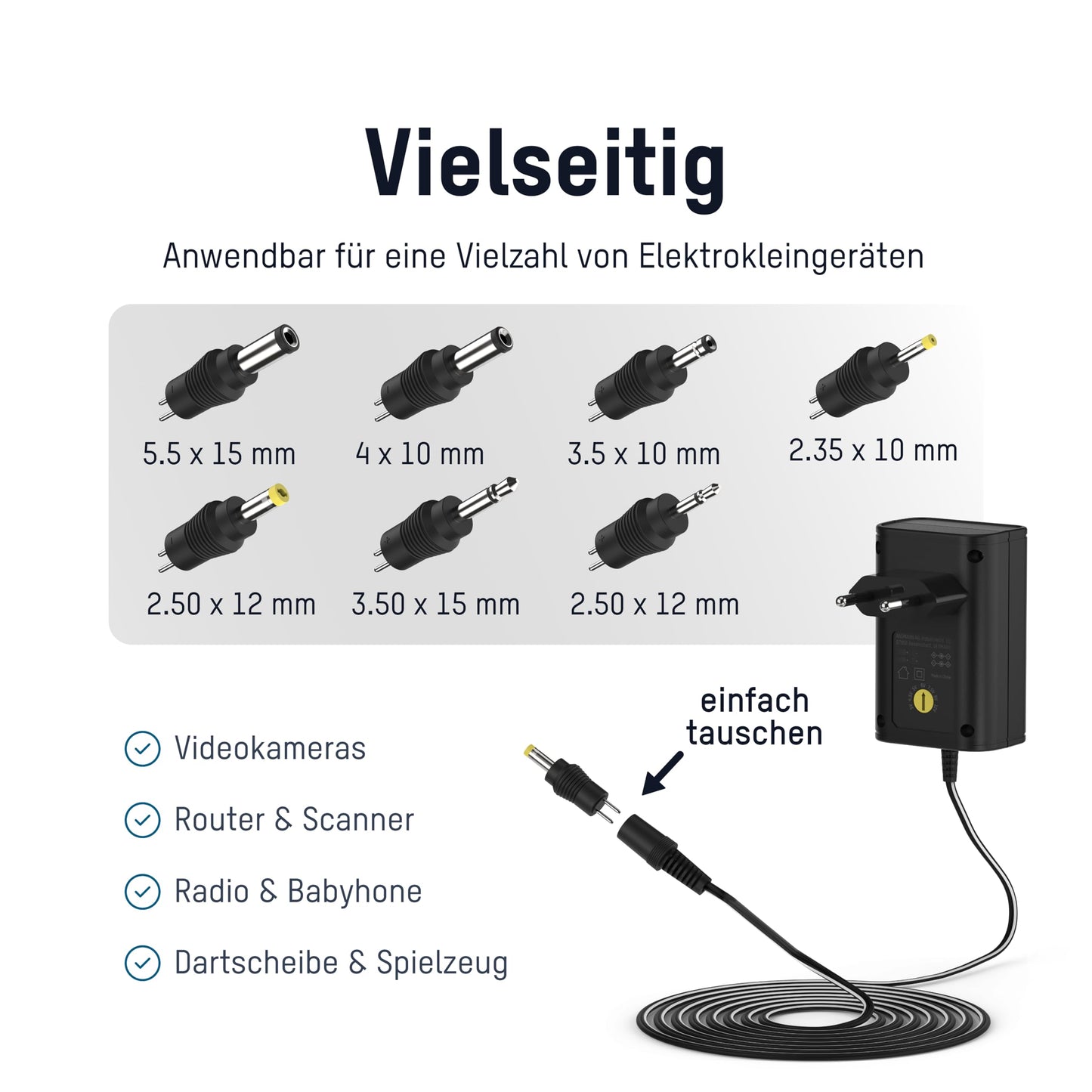 ANSMANN APS 1000 power supply 12V - power plug up to max. 1000mA (with 7 universal adapter plugs) power adapter for powering many small electrical devices adjustable from 3-12 volts (pack of 2) - 1201-0023