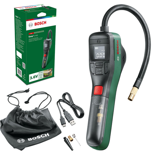 Bosch electric bicycle pump/air pump/mini compressor EasyPump (3.0 Ah battery, 3.6 volts, autostop function, 150 PSI, 10.3 bar, LED, rechargeable via USB-C®, in box) - 0603947000