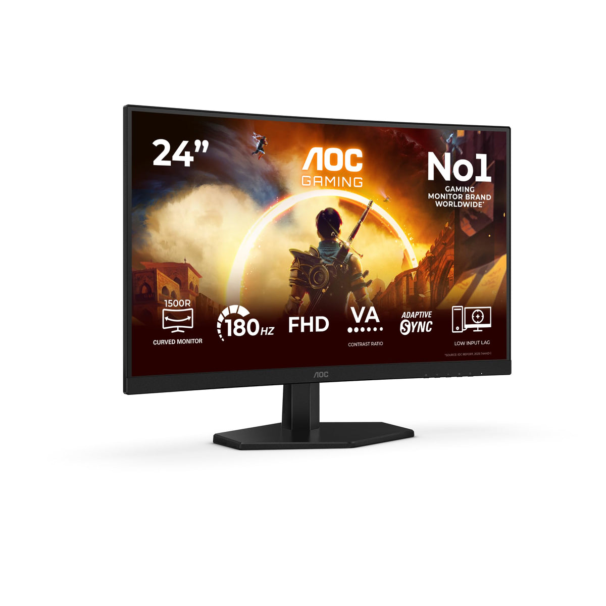 AOC C24G42FE Monitor Curved de 24 inch, FHD, 180Hz, panou VA, 4ms GtG, Adaptive Sync, HDR10, FreeSync, (1920x1080 HDMI 1x 1.4 DP 1x 1.2) Negru