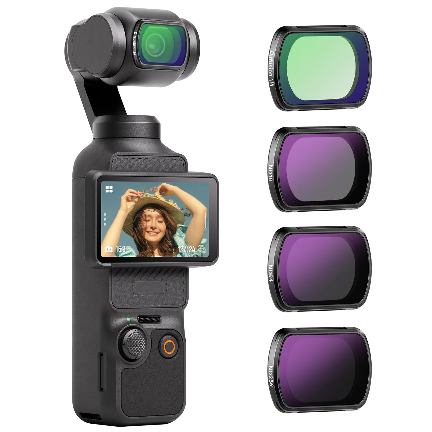 NEEWER filter set, compatible with DJI Osmo Pocket 3 / Pocket 4 / Xtra Muse, magnetic ND filters (ND16 + ND64 + ND256) and black diffusion filter 1/4 for a cinematic fog effect - FL-42