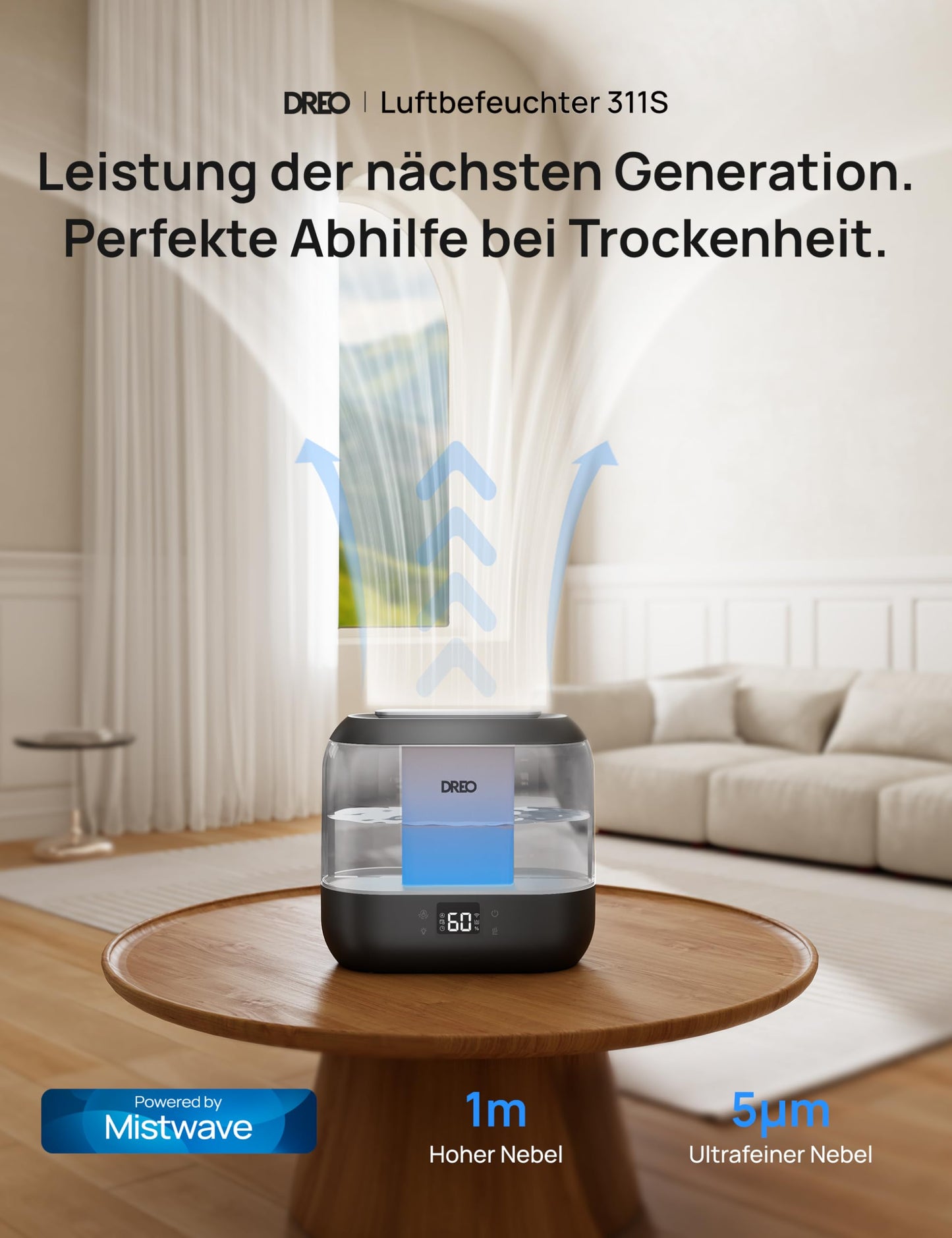 Dreo Smart Humidifier for Bedroom, Top Fillable 4L Super Large Cool Mist Humidifier with Oil Diffuser and Night Light, 36 Hour Runtime, Quiet Ultrasonic Humidifier Home - DR-HHM001S
