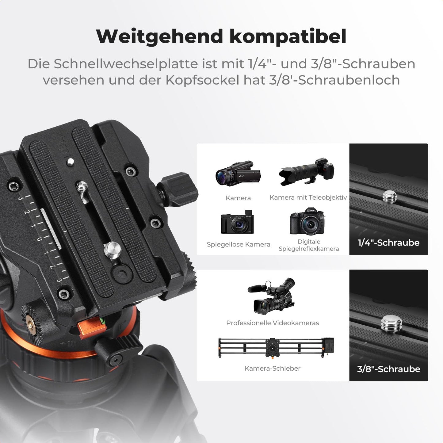K&F CONCEPT 360° panoramic fluid head, video head with gentle damping - BV50