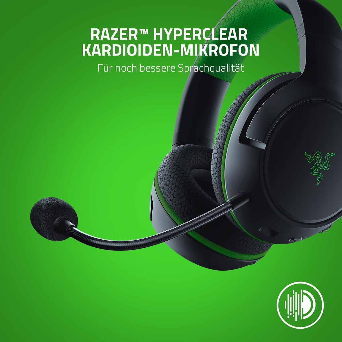 Razer Kaira - Căști de gaming fără fir pentru Xbox Series X/S + Xbox One + PC (Headset wireless, driver de 50 mm, microfon cardioid, Xbox Wireless) Negru-Verde