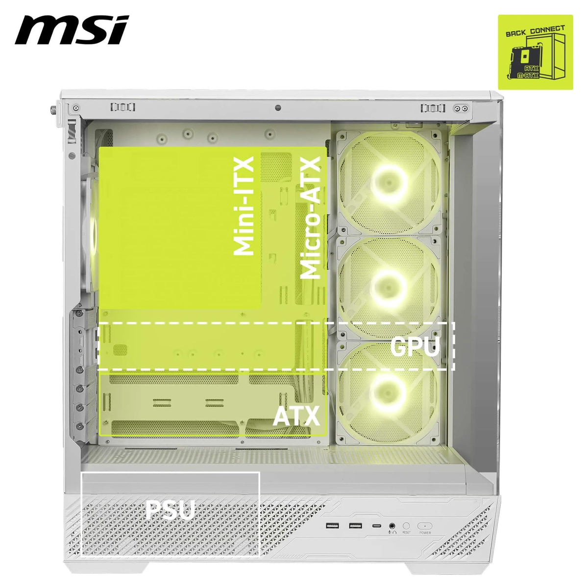 MSI MAG PANO 130R PZ White - Mid-Tower Gaming PC Case - 306-7G32W21-HH9