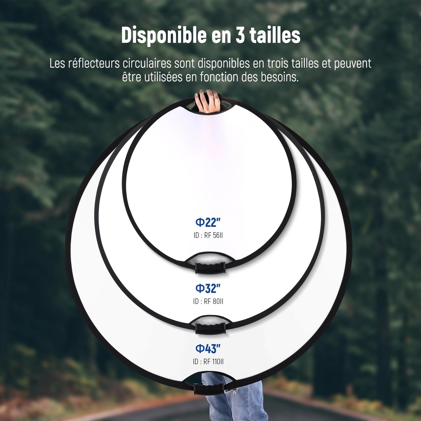 NEEWER 32"/80cm light reflector with handle with 3/8" thread, 5 in 1 folding disc light diffuser translucent/silver/gold/white/black for photo lighting, outdoor lighting, RF-80II