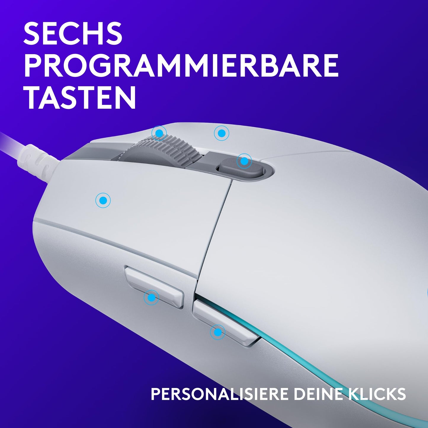 Logitech G Gaming Mouse, White, G203 - 910-005797