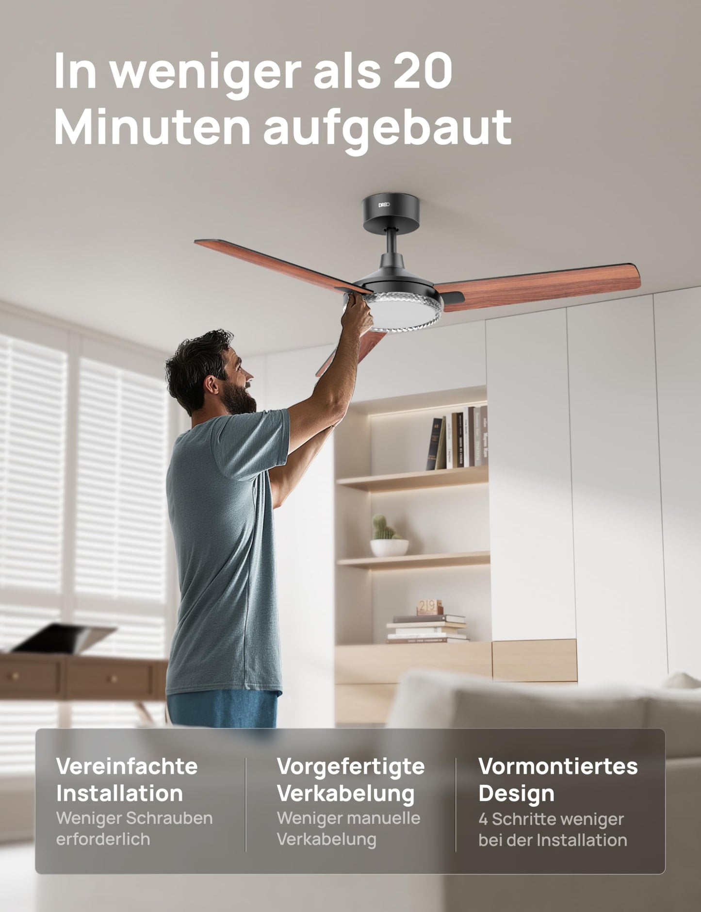 DREO Smart Ceiling Fan with Light, 132cm, 12 Speeds & 3 Modes, Continuous Color Temperature, Dimmable LED, 1-12 Hour Timer, Quiet DC Motor, App & Alexa Control, Wall Switch, Black - DR-HCF004S