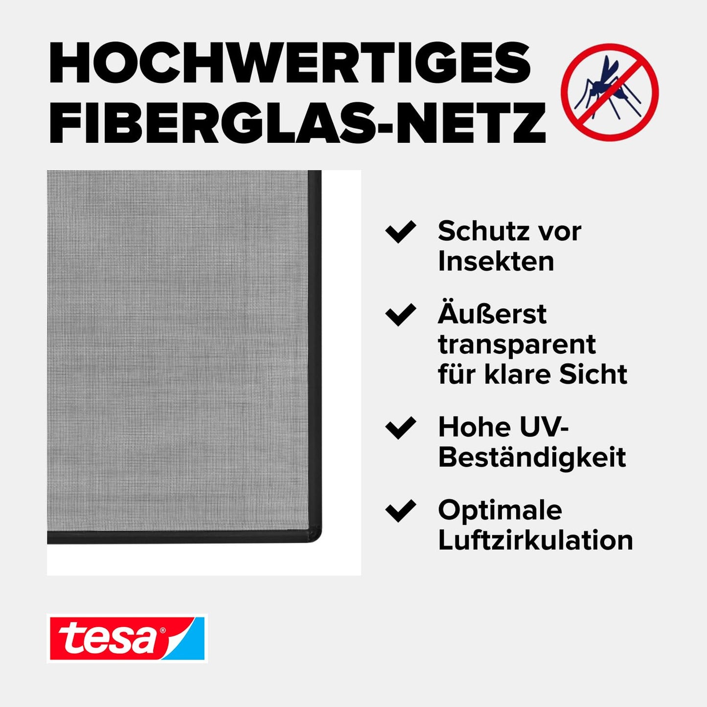 tesa Insect Stop clip-on frame fly screen for windows - for PVC windows - cuttable frame, fiberglass net, self-adhesive holding clips - 1.0 x 1.2 m - anthracite (clear) - 55360-00000-00
