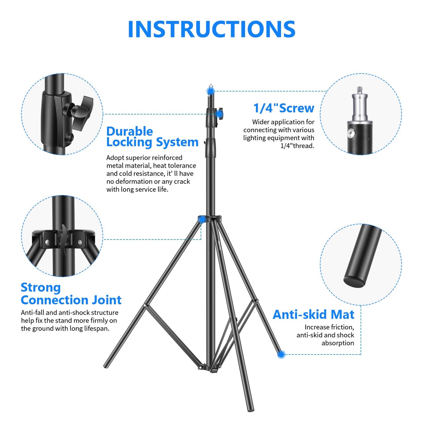 NEEWER High Performance Light Stand 3 Meters Adjustable Spring Padded Metal Photography Tripod Stand for Photo Studio Softbox Flash Monolight Ring Light and Other Photo Equipment (Black) - 10097834