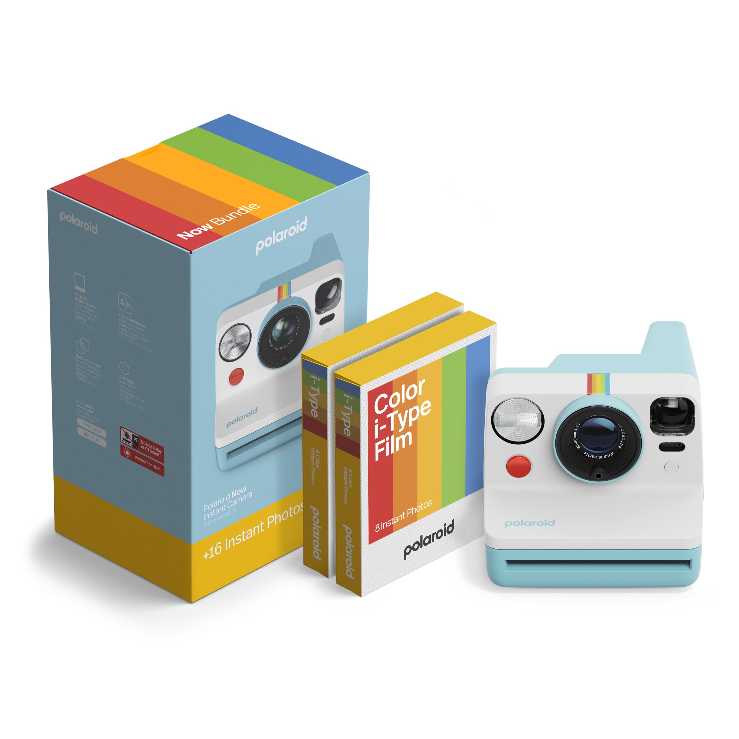 Polaroid - Instant Camera - Now Gen3 - Artic Blue + Color Film Bundle (16 Photos) - 6644