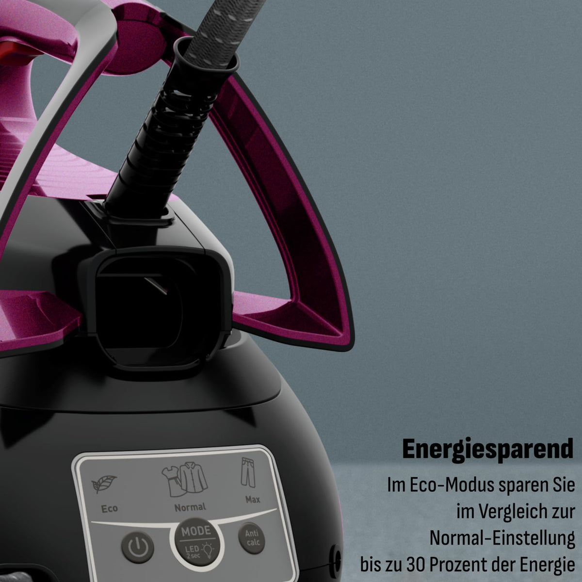 Tefal Express Vision, putere puternică de 6,9 bari, impuls de abur: 480g/min, tehnologie Smart Temp, iluminare LED, colector de calcar detașabil, mod Eco, rezervor de apă de 1,8 L, violet/negru, SV8152