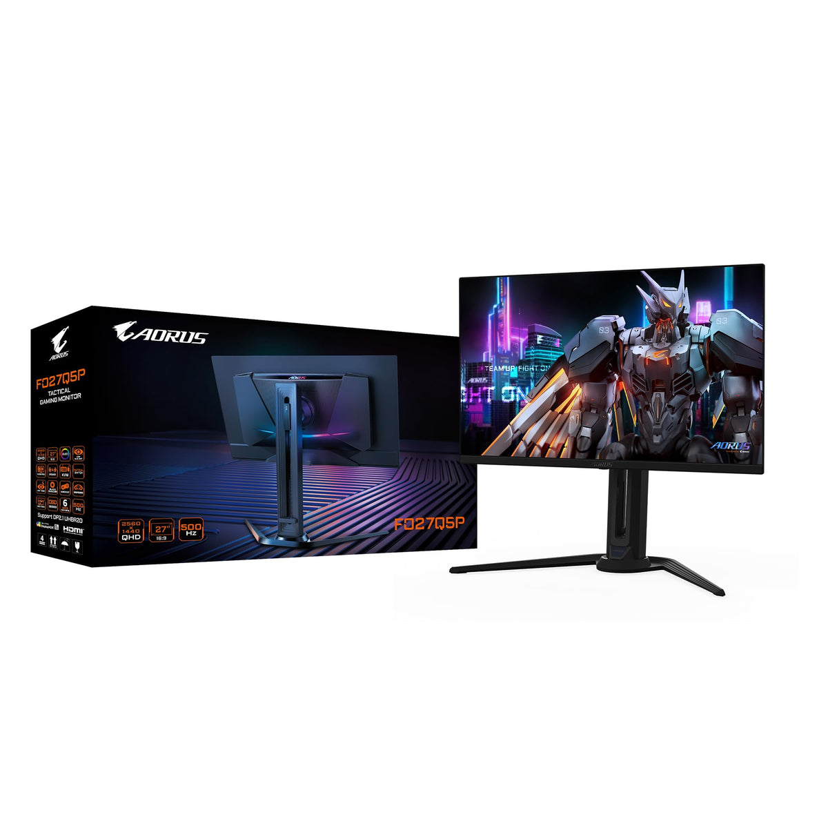 Gigabyte AORUS FO27Q5P OLED QHD Gaming-Monitor – 2560 x 1440, 500Hz, 0,03ms, KVM, 300 cd/m², FreeSync Premium Pro, DisplayHDR True Black 500, DisplayPort 2.1