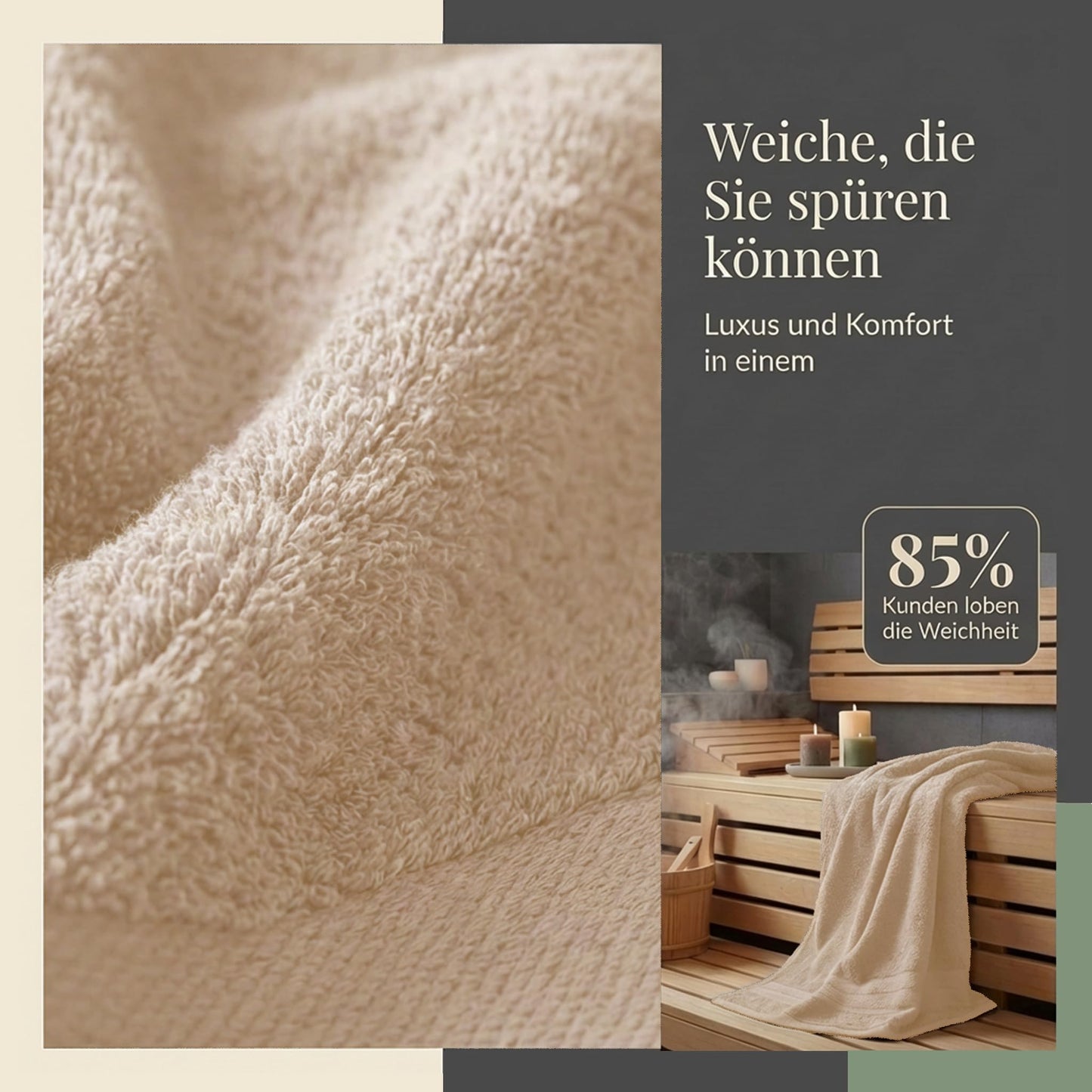 Komfortec 2 sauna towel set 80x200 cm, large sauna towels made of 100% cotton, sauna towels, fluffy and absorbent, quick-drying, sand/beige - 2er-80x200-beige