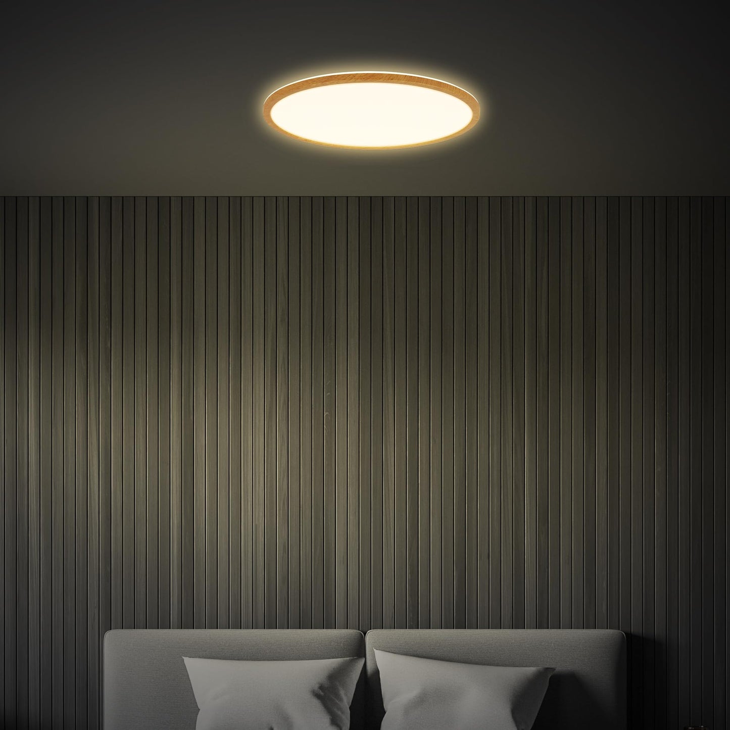BRILONER - LED ceiling lamp with indirect light, flat, warm white light, lamp, ceiling light, living room lamp, LED panel, kitchen lamp, bedroom lamp, 42x3 cm, wood look frame - 7451314