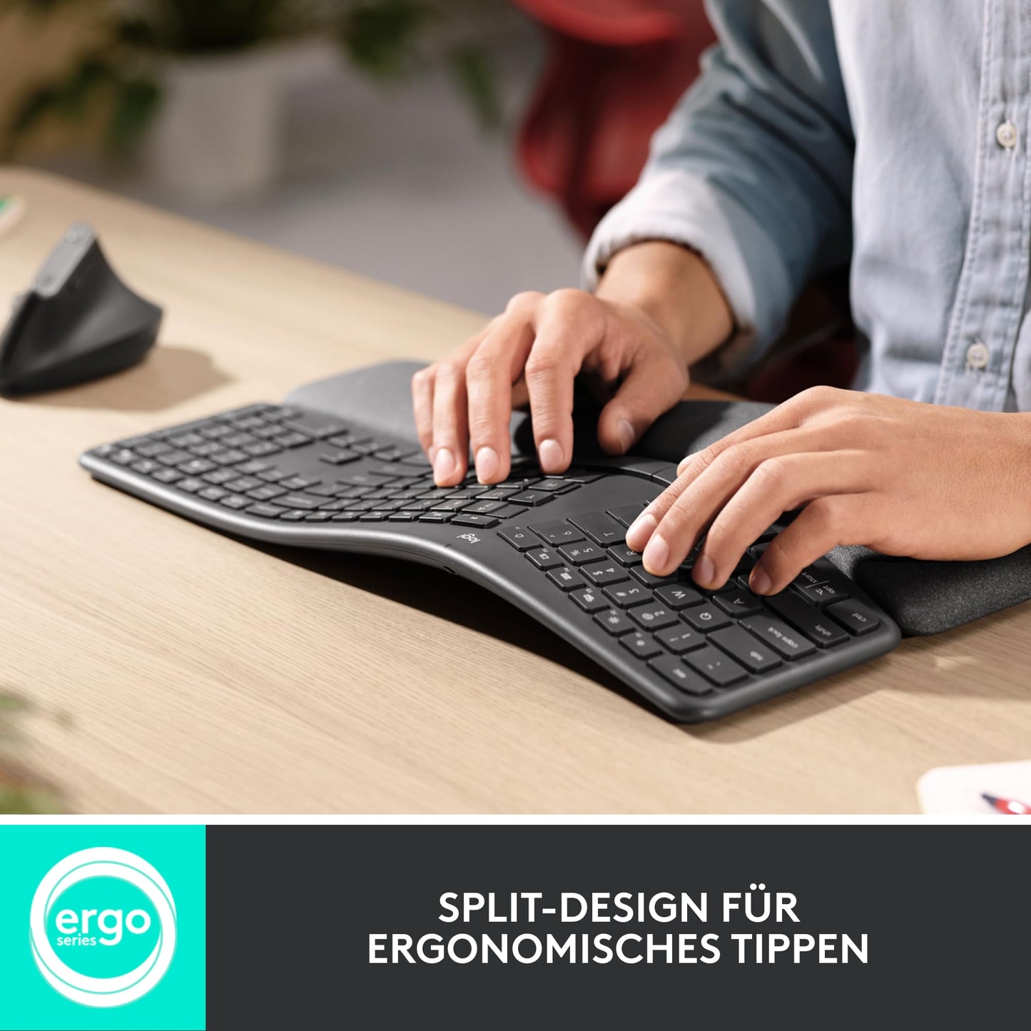 Logitech ERGO K860 Wireless Ergonomic Keyboard - Split Keyboard, Wrist Rest, Natural Typing, Stain-Resistant Material, Bluetooth and USB Connection, for Windows/Mac - Graphite - 920-009167