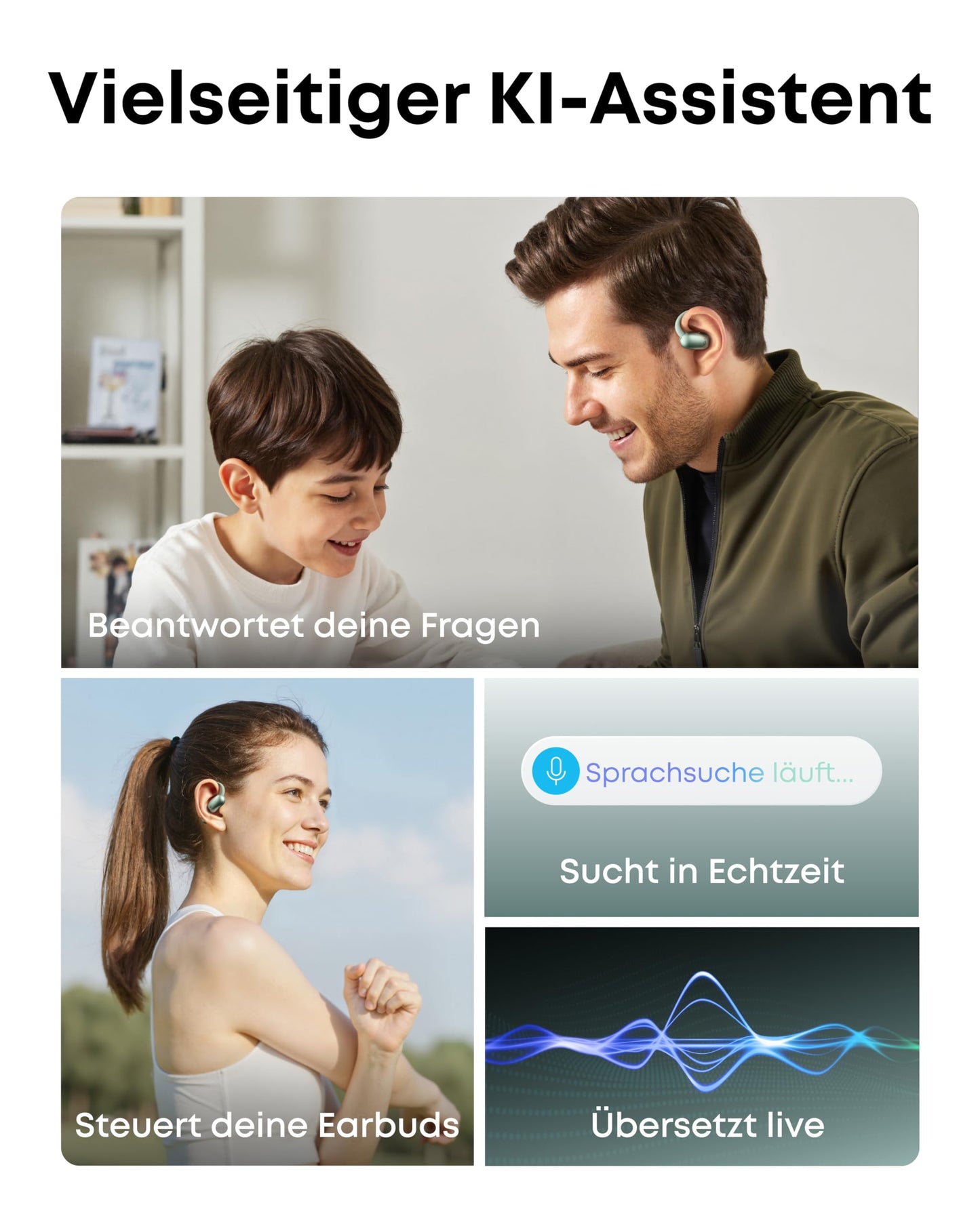 soundcore AeroFit 2 AI Assistant by Anker, open-ear headphones, pressure-free fit, twice as powerful bass, real-time translation, Hi-Res, 35 hours playback time, IP55 - A3874