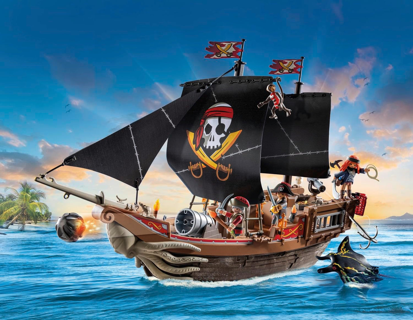 PLAYMOBIL Pirates 71530 Large pirate ship, exciting sea battles and secret treasure hunts on the high seas, including cannons, projectiles and anchors, detailed toy for children aged 4 and over