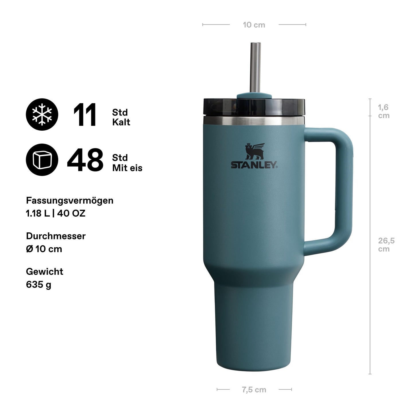 Stanley 1913 Quencher H2.0 Flowstate Drinking Bottle with Straw 1.2L - Thermo Mug Cools 11 Hours - 48 Hours Ice Cold - Includes the All-Day Quencher Carry-All - Blue Spruce - 100000112504