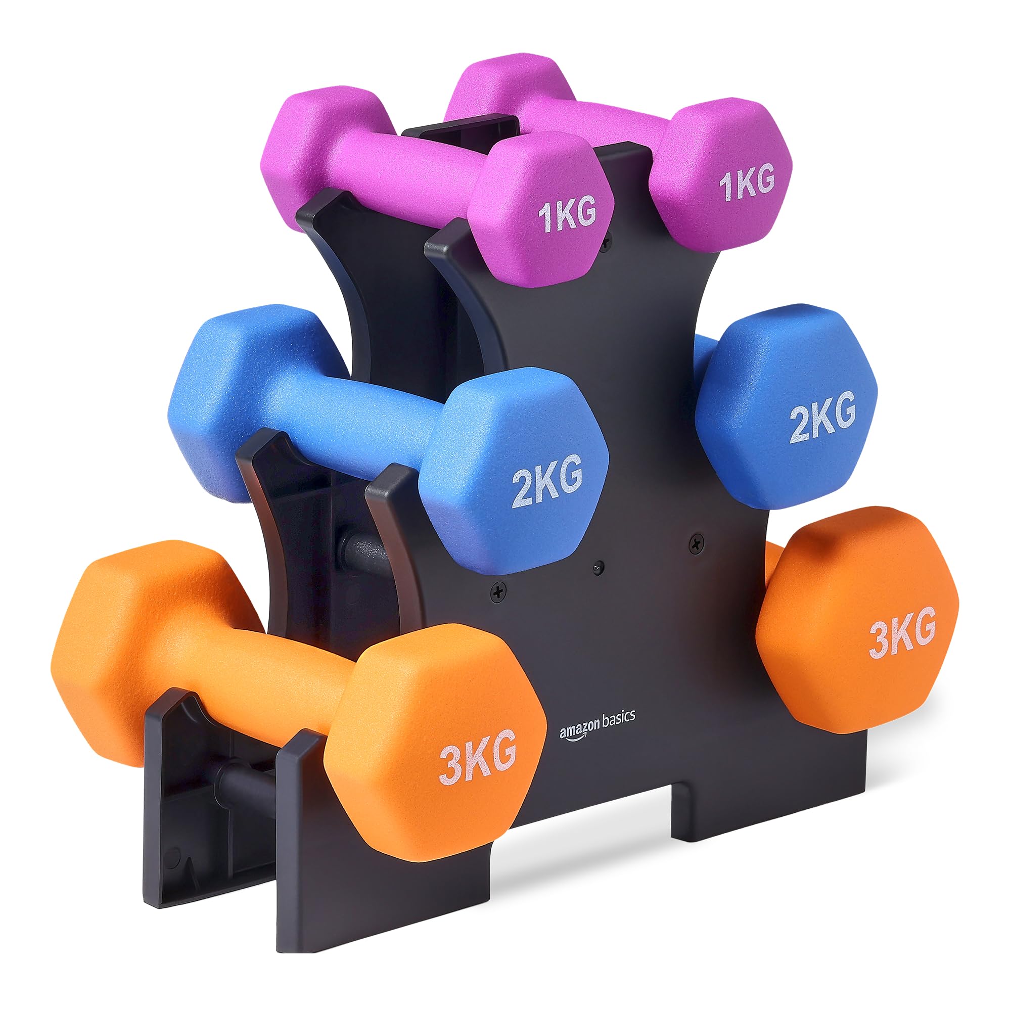 Amazon Basics Neoprene Dumbbell Weights Set with Stand, 1, 2, 3 kg Pairs - GND012