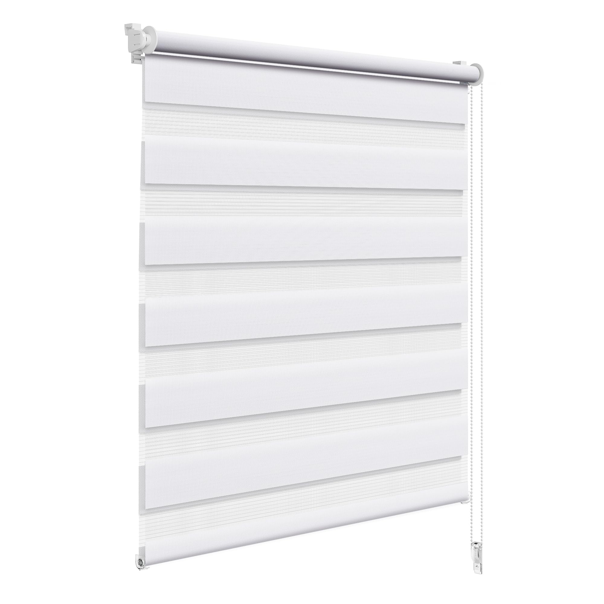 WOLTU Doppelrollo Klemmfix ohne Bohren Weiß B120 x H120 cm, Duo Rollo lichtdurchlässig Fensterrollo für innen verdunkelnd, Zebrarollo mit Kettenzug - Seitenzugrollo für Fenster und Tür - DR5626ws16
