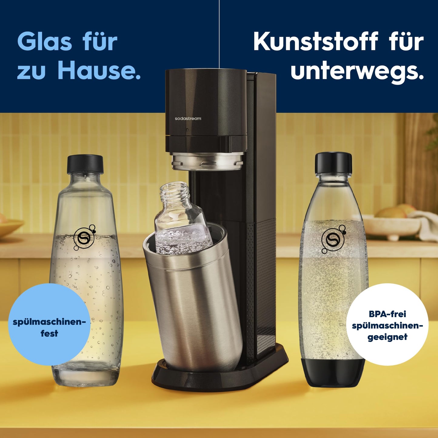 Sodastream Duo sparkling water maker with glass bottles, sparkling water machine, quick-connect CO2 cylinder, including 2 glass bottles and 2 plastic bottles, gray - 1016814490