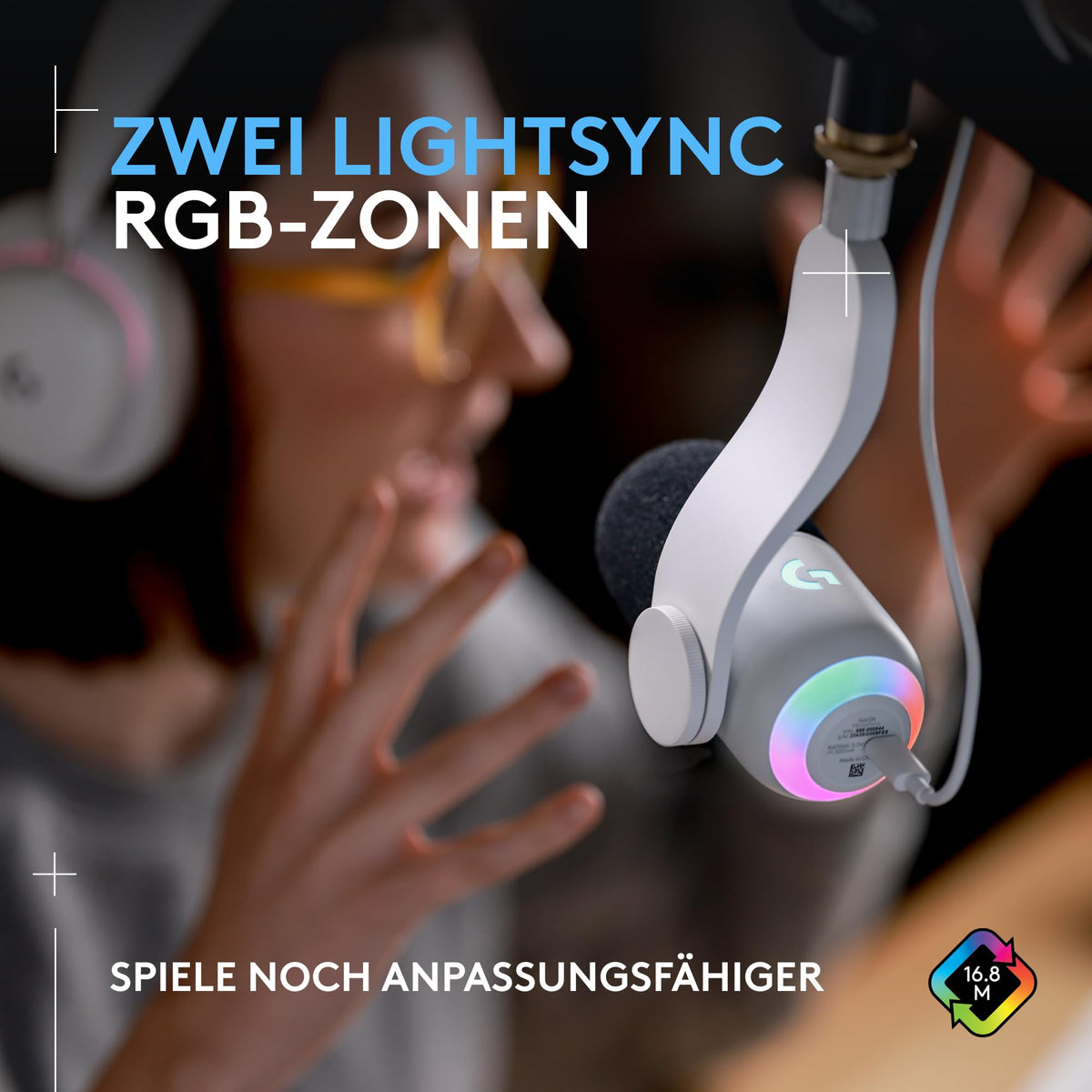 Logitech G Yeti GX dynamic RGB gaming microphone with LIGHTSYNC, USB microphone for streaming, supercardioid, USB plug-and-play for PC/Mac – White - 988-000576