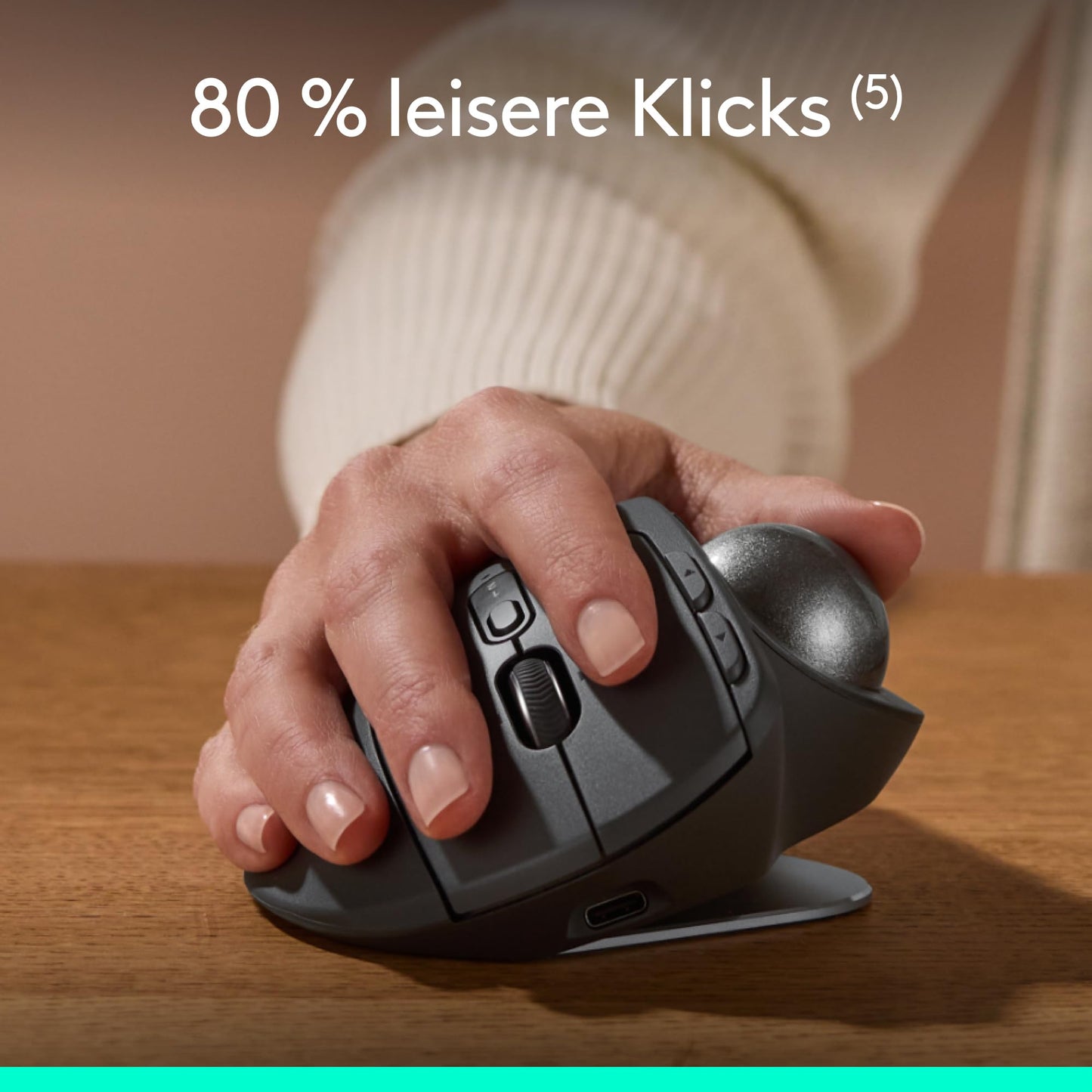 Logitech MX Ergo S Advanced Wireless Trackball Mouse, USB-C Rechargeable Wireless Ergonomic Mouse with Bluetooth and Encrypted Dongle, 6 Programmable Buttons, for PC/Mac - Graphite - 910-007260
