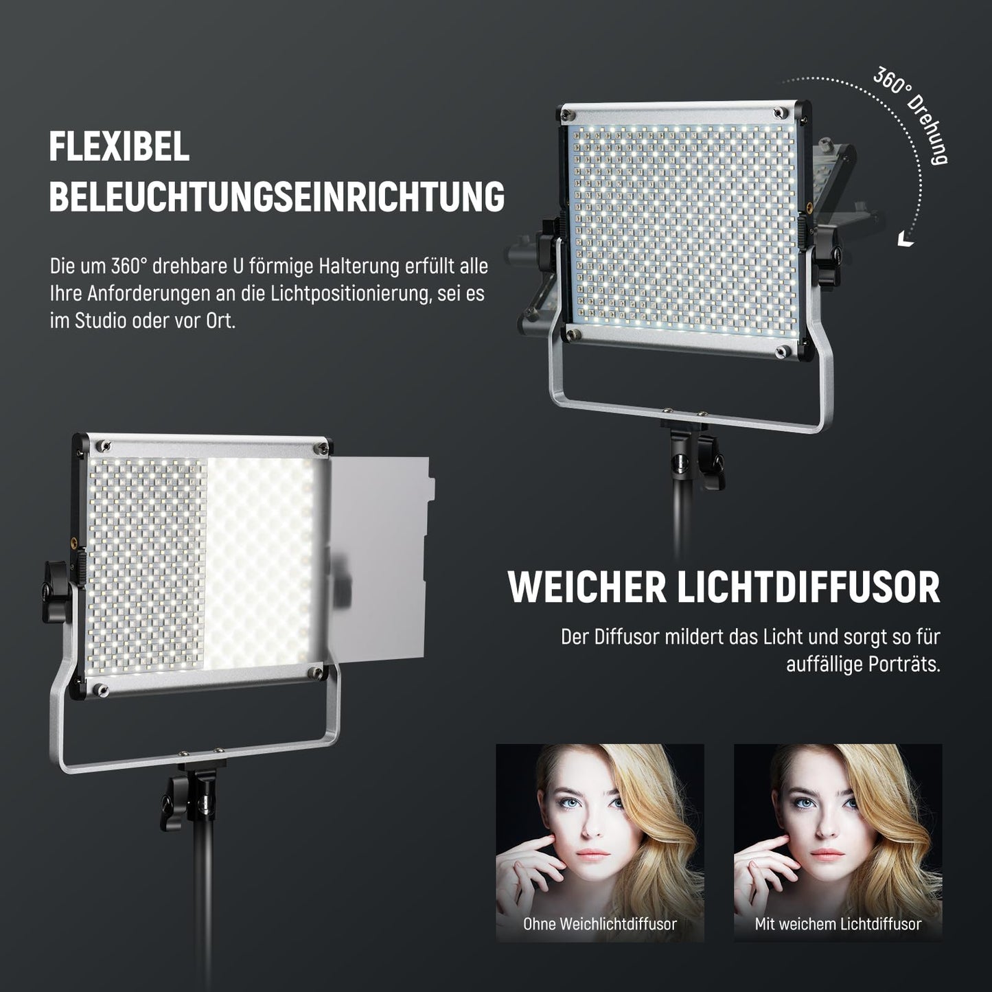 NEEWER Upgraded RGB LED Studio Video Light with Tripod Stand, App Control 50W 7000Lx CRI97+ 3200-5600K Dimmable Panel Key Light Set for Game Streaming, YouTube Recordings, Photography, RGB660 PRO II - 10106194