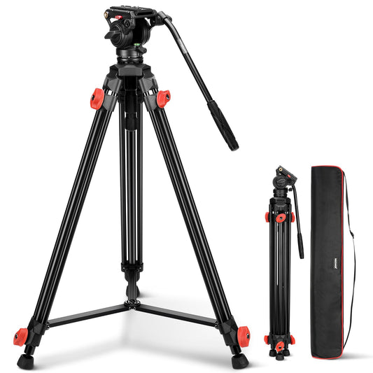 NEEWER Camera Video Tripod with Fluid Head Heavy Duty Lightweight Compact Portable Travel Tripod for DSLR Camcorder Compatible with DJI Gimbals Compatible with Manfrotto QR Plates, Max Load 13.2lbs, TP73