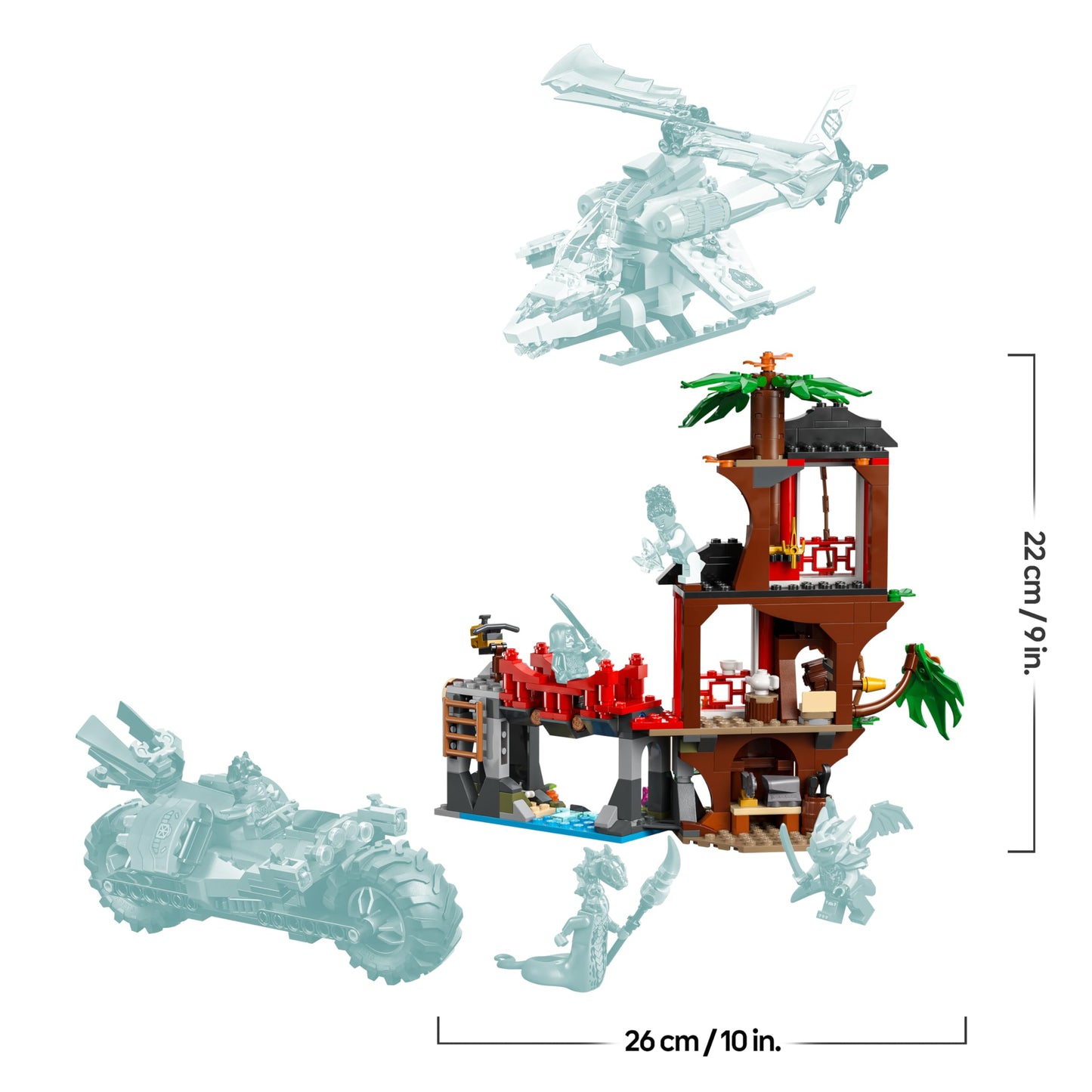 LEGO NINJAGO showdown at the tree house with the ninja bike - action toy with motorcycle, helicopter, 6 minifigures and swords - gift for boys aged 7 and up and fans - 71857