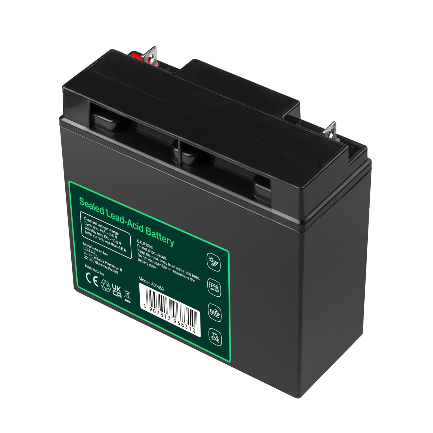 Green Cell AGM 12V 15Ah battery fleece battery VRLA lead battery lead battery replacement battery A cycle-proof maintenance-free UPS, UPS, children's quad, lawn mower, wheelchair, eBike - AGM53_1