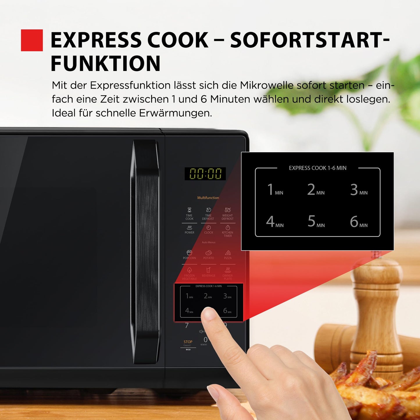 TOSHIBA Multifunctional microwave in mirror black | 20 liters | 800W | Digital solo small microwave with 11 power levels | 6 automatic programs | Express cooking function | Defrosting | MW3-EM20PE (BM) - MW3-EM20PE(BM)