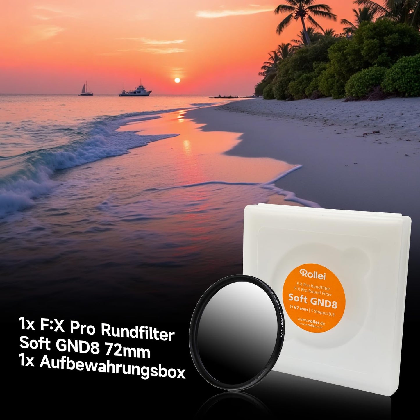 Rollei F:X Pro gray gradient round filter Soft GND 8 screw filter with rotating ring for adjusting the gradient along the axis of rotation Ideal for landscape and architectural photography (72 mm)
