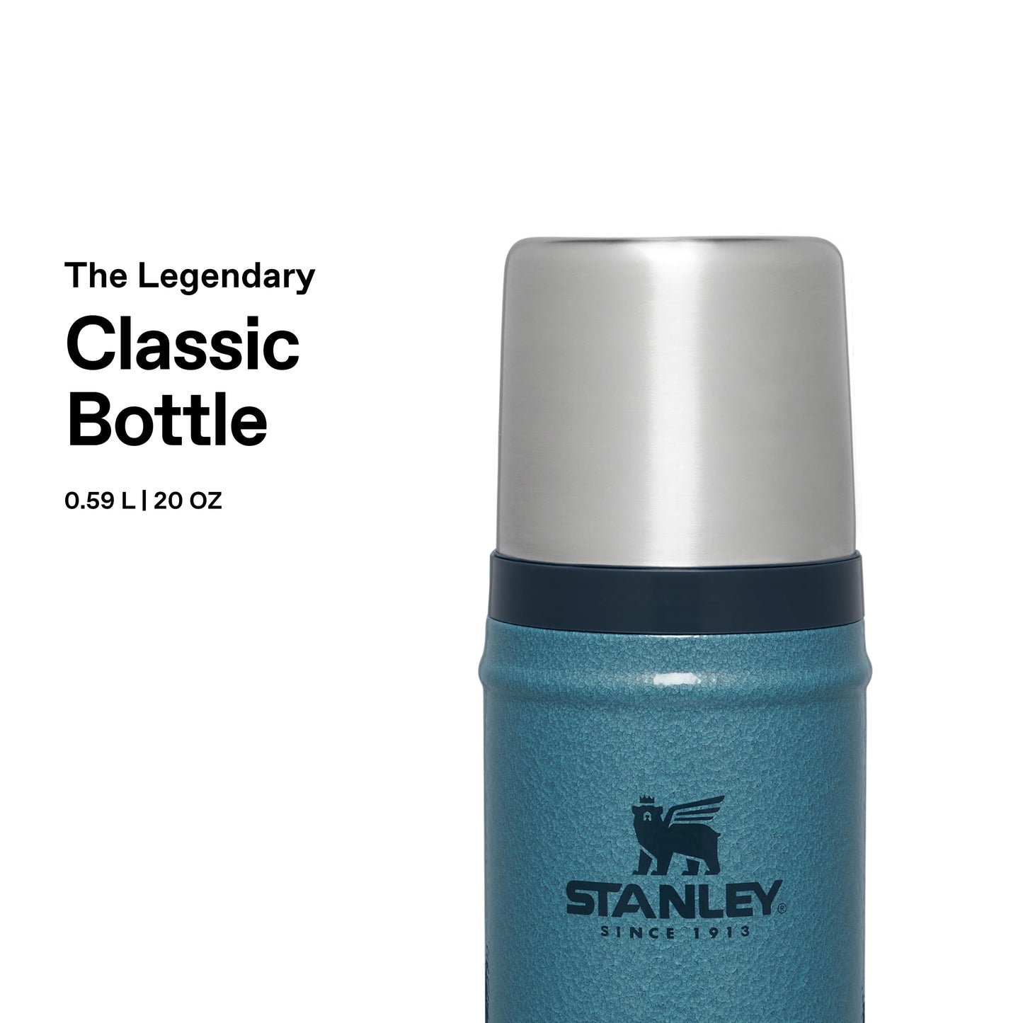 Stanley 1913 Classic Legendary Thermos Bottle 0.59L - Thermos Keeps Hot or Cold for 18 Hours - Stainless Steel Thermos Flask - BPA Free - Dishwasher Safe - Hammertone Lake - 10-11345-043