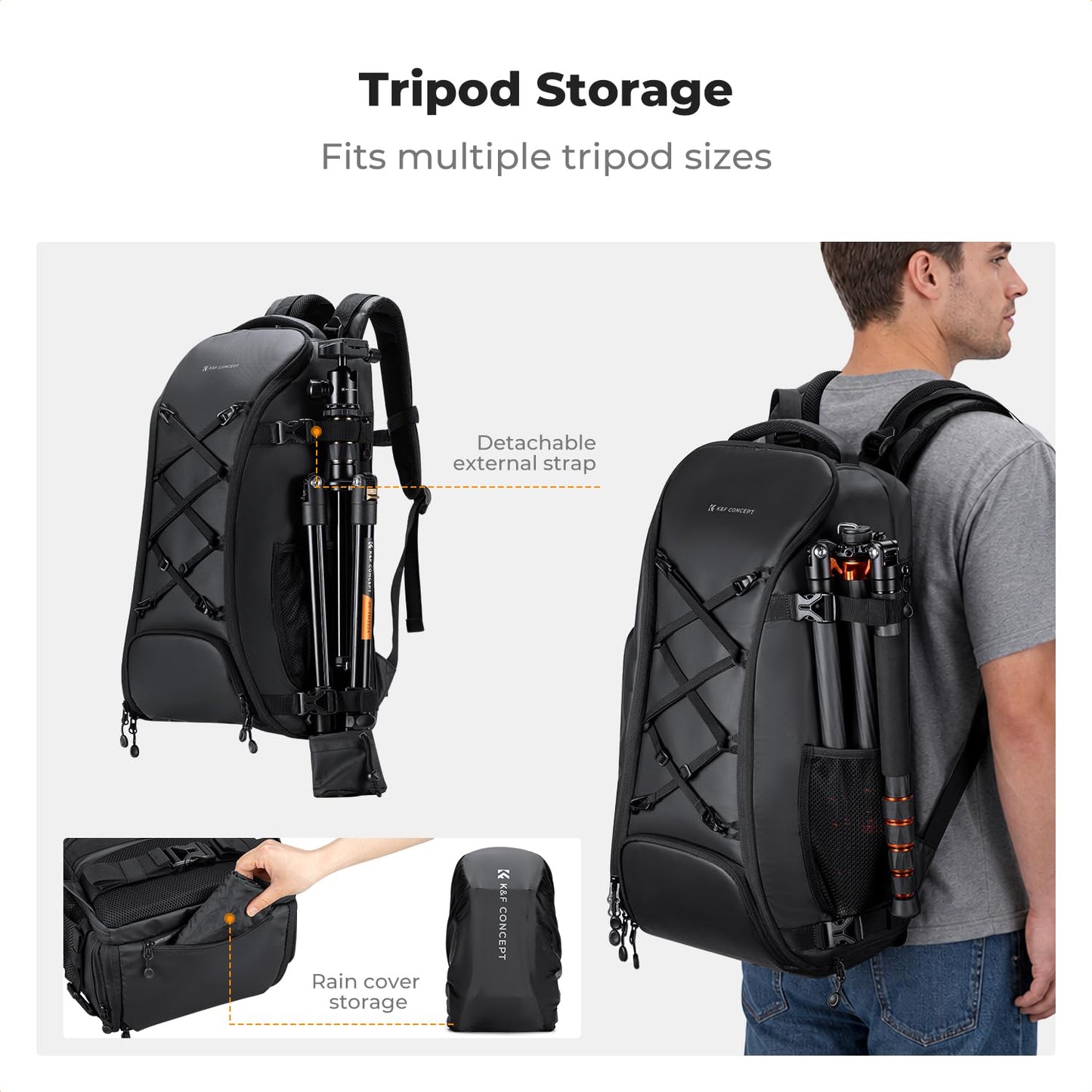 K&F CONCEPT Photo Backpack Large Camera Backpack 30L Waterproof Camera Backpack with Rain Cover for DSLR SLR SLR Cameras Tripods 16 Inch Laptop - KF13.178V1