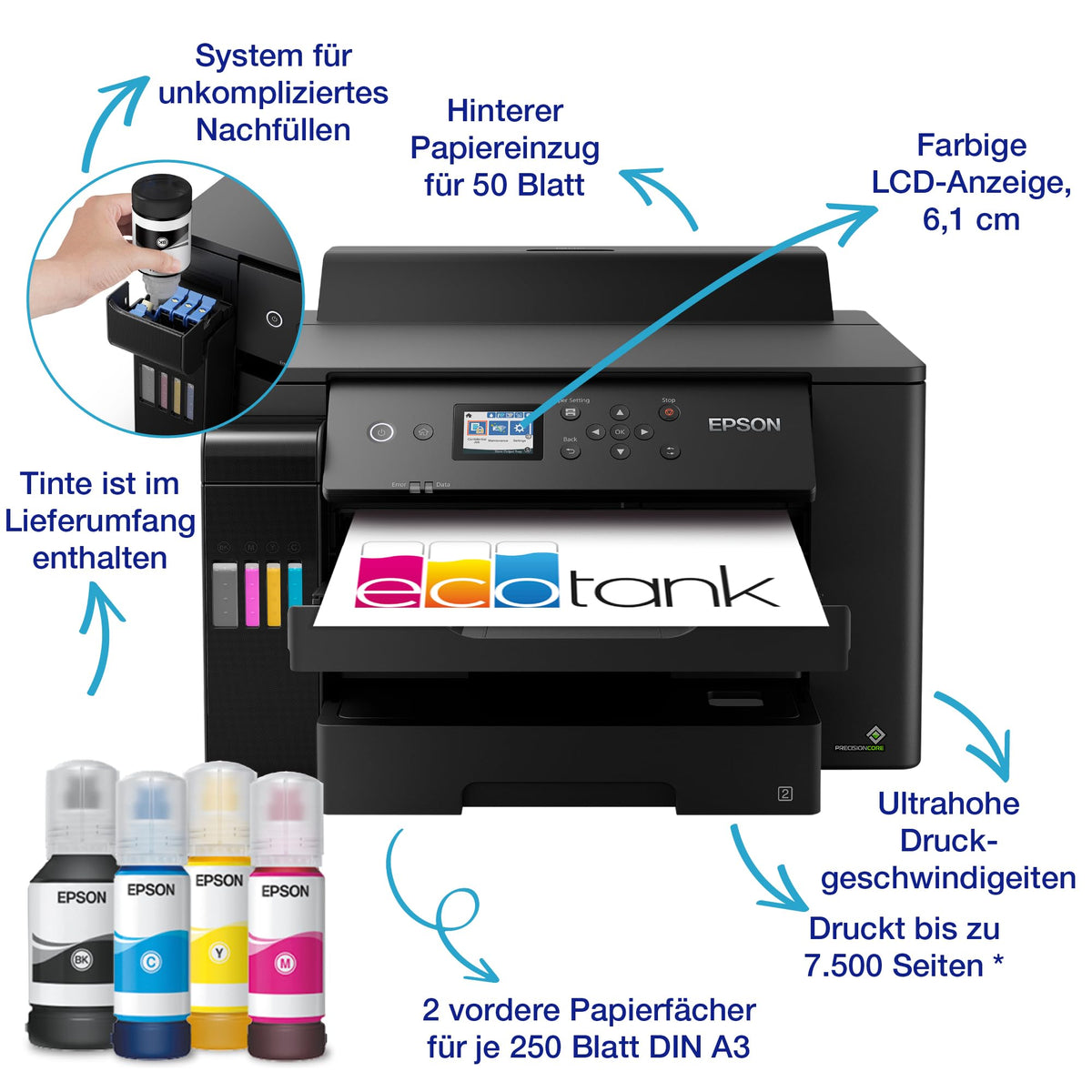 Epson EcoTank ET-16150 Ink Tank Printer | for small offices & businesses | WiFi | A3+ | Duplex printing | 6.1 cm LCD display | includes ink for up to 3 years