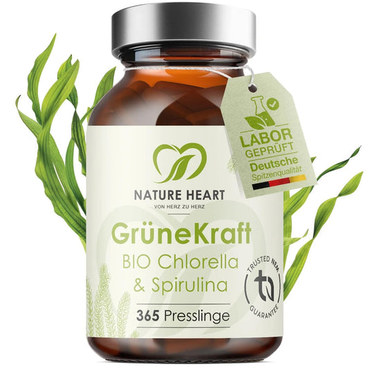 Nature Heart Green Power Spirulina & Chlorella 365 Tablets – 3200 mg per daily dose – 1:1 Algae Complex with natural chlorophyll – lab-tested quality